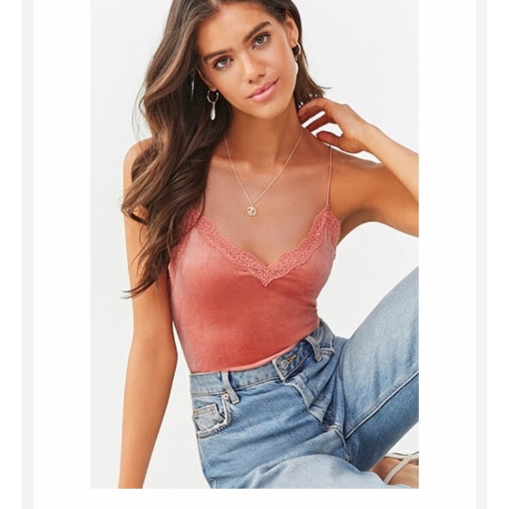 Velvet lace trim bodysuit.